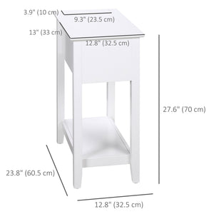 Flip Top End Table, Side Table with Storage Shelf and Cable Management, Narrow Nightstand for Living Room, Bedroom, White