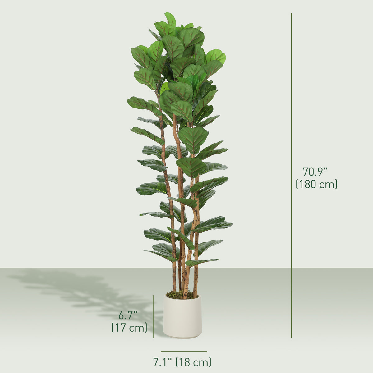 6FT Artificial Fiddle Leaf Fig Tree Set of 2, Fake Potted Tree with Solid Wood Trunks for Indoor Decor, Green