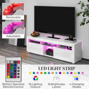Modern TV Stand with Storage and LED Lights for TVs up to 55", TV Cabinet with Open Compartments, High Gloss White
