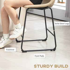 Counter Height Bar Stools Set of 2, Vintage PU Leather Bar Chairs, Kitchen Stool with Footrest, Beige