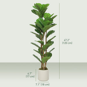 4FT Artificial Fiddle Leaf Fig Tree Set of 2, Fake Potted Tree with Solid Wood Trunks for Indoor Decor, Green