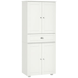 72" Kitchen Pantry Cabinet, Modern Kitchen Pantry Storage Cabinet with 4 Doors and 3 Adjustable Shelves, White