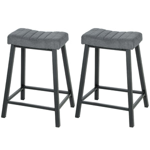 Set of 2 Bar Stools, Velvet Upholstered Counter Stools with Curved Seat and Footrest for Kitchen Island, Grey