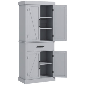 72" Kitchen Storage Cabinet, Farmhouse Kitchen Pantry Cabinet with 4 Barn Doors, Drawer – view 8