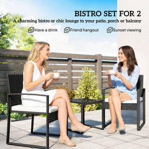Outdoor Bistro Set, 3 Piece Wicker Patio Furniture Set with Glass Top Table and Cushions for Porch – view 10