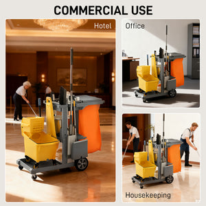 Commercial Janitorial Cart with 3 Tier Shelves, Professional Cleaning Cart with Rubbish Bag with Lid and – view 20
