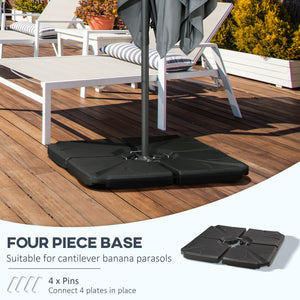 4 Piece Umbrella Base Stand Cantilever Offset Patio Umbrella Weight Plates w/ U Locking, 123 lb Capacity Water or 158 lb Capacity Sand, Black