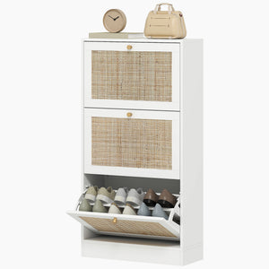 Rattan Shoe Storage Cabinet with 3 Flip Drawers and Adjustable Shelves, Entryway Shoe Cabinet for 18 Pairs – view 15