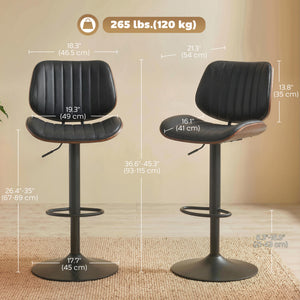 Bar Stools Set of 2, Swivel Counter Height Barstools with Back, Adjustable Height, Black