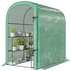 Walk-in Mini Greenhouse with Shelves, Portable Outdoor Greenhouse with Roll-up Door, 123 x 187 x 189 cm