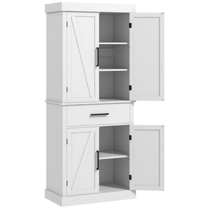 72" Kitchen Storage Cabinet, Farmhouse Kitchen Pantry Cabinet with 4 Barn Doors, Drawer – view 15