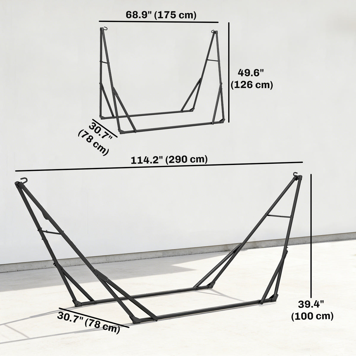9.5ft Hammock Stand Only, Portable Adjustable Foldable Powder-Coated Steel Hammock Frame, Black