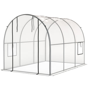Polytunnel Greenhouse with Roll-up Door and Mesh Window, Walk-in Grow House Tent with Steel Frame, 3 x 2 x 2 m, Clear