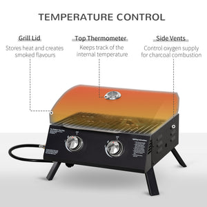 2 Burner Propane Gas Grill, Portable Tabletop BBQ with Foldable Legs, Lid, for Camping, Picnic, Silver – view 10