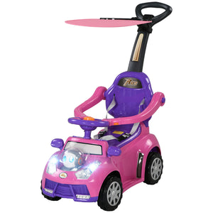 Qaba 3 in 1 Kids Push Car Toddler Sliding Car, Foot to Floor Design with Music, Light, Handle, Removable Canopy