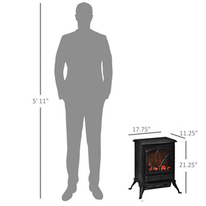 Free Stand Electric Fireplace Stove Heater with Adjustable LED Flame Effect and Front Door, 750W/1500W, Black