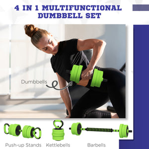 Soozier 44lbs 4-in-1 Adjustable Weight Dumbbell Set, Barbell, Kettlebell, Push Up Stand