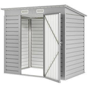 6 x 4FT Galvanized Garden Storage Shed, Metal Outdoor Shed with Double Doors and 2 Vents, Grey – view 15