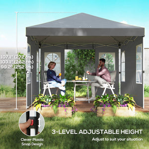 9.6 x 9.6 ft Pop Up Canopy Tent with 4 Sidewalls, UPF 50+ 1-Button Push Easy Setup Outdoor Instant Canopy, Light Grey