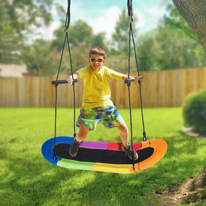 Saucer Tree Swing Surf Kids Outdoor Adjustable Oval Platform Set with Handle-Multicolor view 2