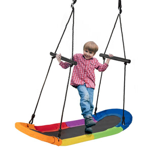 Saucer Tree Swing Surf Kids Outdoor Adjustable Oval Platform Set with Handle-Multicolor view 8