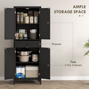Freestanding Storage Cabinet, Kitchen Pantry Cabinet with 2 Shelves, 4 Doors for Dining Room, Black – view 3