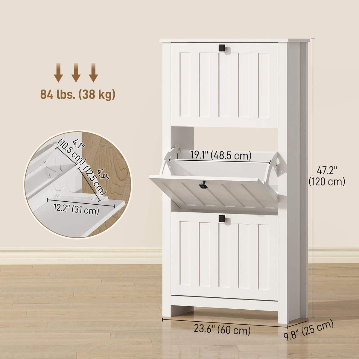 Slim Shoe Cabinet with 3 Flip Drawers, Shoe Storage Cabinet with Adjustable Shelves for Entryway – view 2