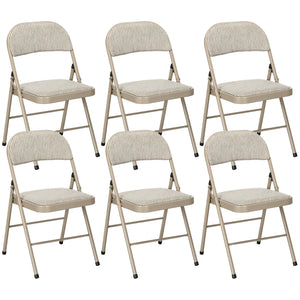Set of 6 Metal Foldable Chairs, Faux Linen Padded Folding Chairs with Cushion Seat and Open Back for Indoor, Beige