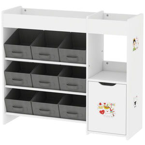 Qaba Toy Storage Organizer with 9 Non-Woven Fabric Boxes, Storage Cabinet & Shelves, for Kids Room, Nursery, Playroom White