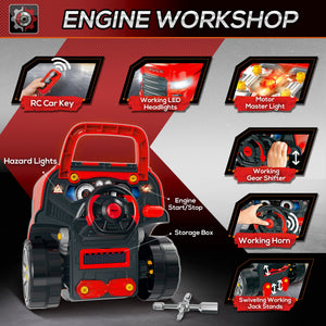 Qaba Smart Truck Engine Toy Set for Kids - Mini Car Service Station, Kids Tool Set Included, Suitable for 3-5 Years Old