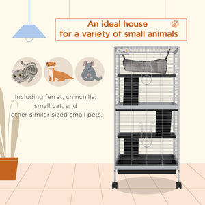 4-Tier Rolling Small Animal Cage, Deluxe Ferret Cage for Mink Chinchilla Kitten Rabbit