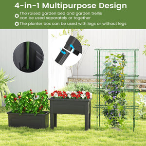 Self-watering Raised Garden Bed Elevated Planter with Climbing Trellis-Black view 7