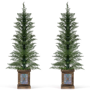 Set of 1/2 4 FT Artificial Christmas Tree Potted Xmas Tree with 100 Branch Tips and Retro Base-Set of 2