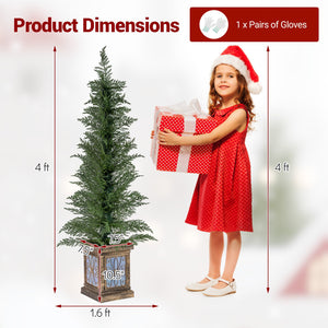 Set of 1/2 4 FT Artificial Christmas Tree Potted Xmas Tree with 100 Branch Tips and Retro Base-Set of 2 view 4