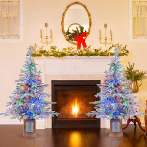 Set of 1/2 4 FT Artificial Christmas Tree Potted Xmas Tree with 180 Branch Tips-Set of 2 view 2