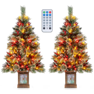 Set of 1/2 4 FT Artificial Christmas Tree Potted Xmas Tree with 190 Branch Tips-Set of 2