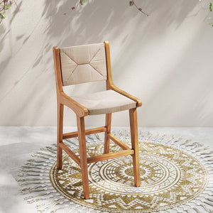 Set of 1 Outdoor Counter Height Bar Stool Woven Paper Rope Patio Barstool with Teak Wood Frame view 2