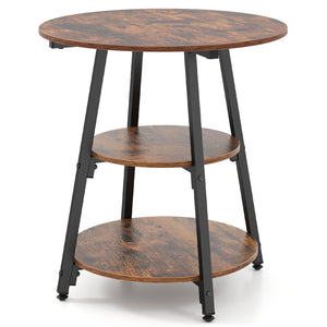 Set of 1 Industrial Side Tables with 3-Tier Shelves & Metal Frame for Small Space-Rustic Brown view 4