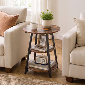 Set of 1 Industrial Side Tables with 3-Tier Shelves & Metal Frame for Small Space-Rustic Brown view 6
