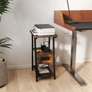Set of 1 Industrial Side Tables with Charging Station & 3-Tier Shelves for Small Space-Rustic Brown view 3