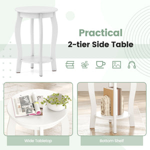 Set of 2 15 Inch 2-Tier Round End Table with Storage Shelf-White view 6