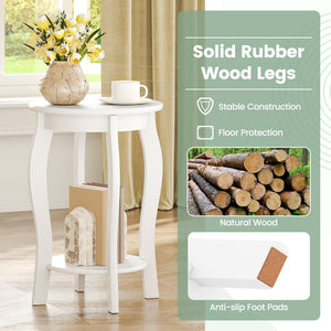 Set of 2 15 Inch 2-Tier Round End Table with Storage Shelf-White view 7