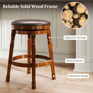 Set of 2 24-Inch Swivel Leather Padded Bar Dining Stools view 6