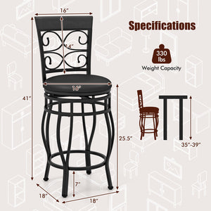 Set of 2 26 Inch Bar Stool with Backrest and Footrest-Black view 4