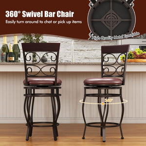 Set of 2 26 Inch Bar Stool with Backrest and Footrest-Brown view 5