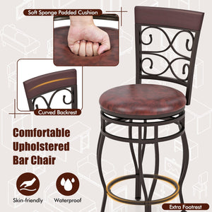 Set of 2 26 Inch Bar Stool with Backrest and Footrest-Brown view 7