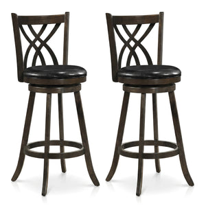 Set of 2 29 inches Counter Height Bar Stools with Rubber Wood Frame and Hollowed Backrest-Gray