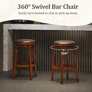 Set of 2 29-Inch Swivel Leather Padded Dining Bar Stools view 7
