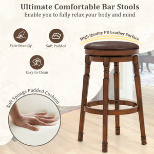 Set of 2 29-Inch Swivel Leather Padded Dining Bar Stools view 8