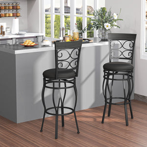 Set of 2 30 Inch Bar Stool with Backrest and Footrest-Black view 3